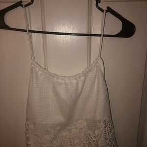 White spaghetti strap lace up crop top